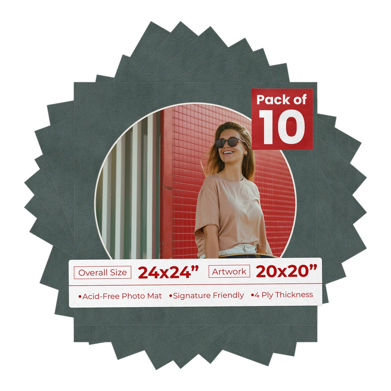 Dark Grey Suede Mat Board for 24x24 Frames - Circle Opening for 20x20 Photos
